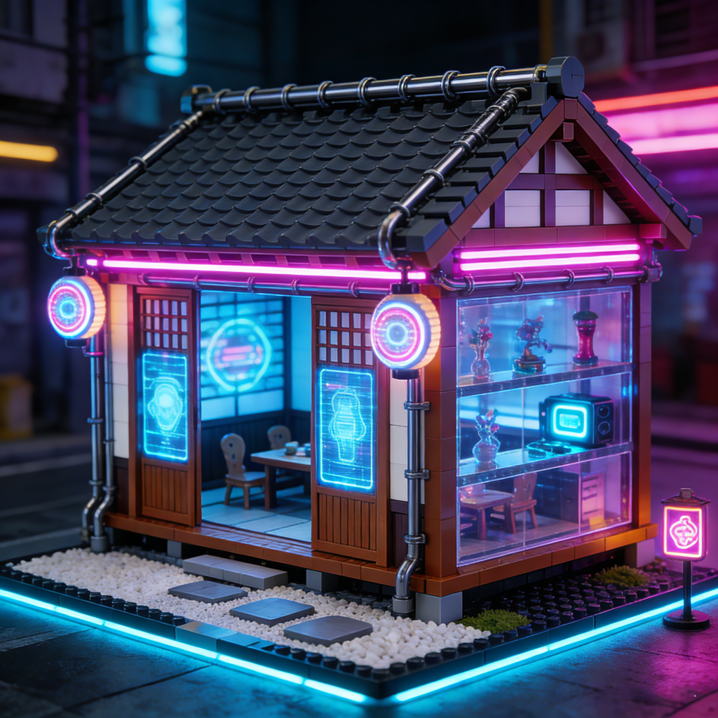Neon Night Street Shop Building Set